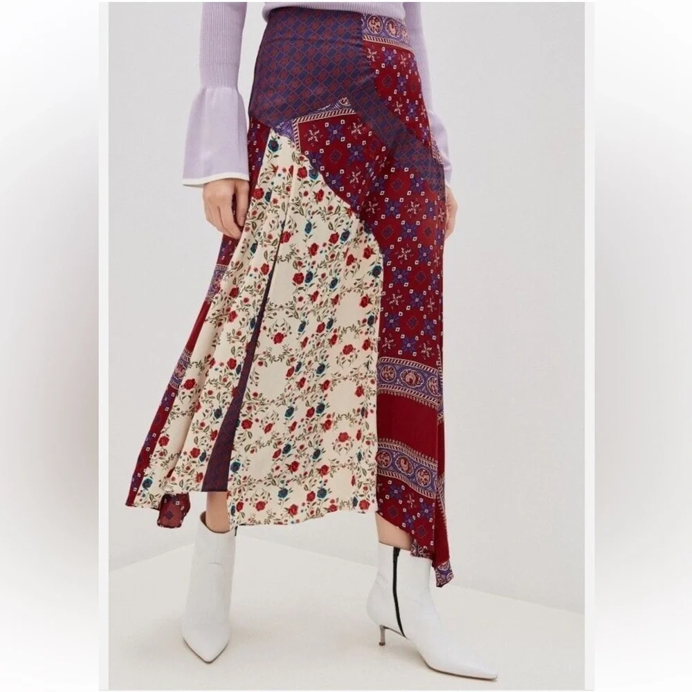 Sandro Paris Dua Asymmetric Patchwork Maxi Skirt Small‎ - Picture 5 of 14